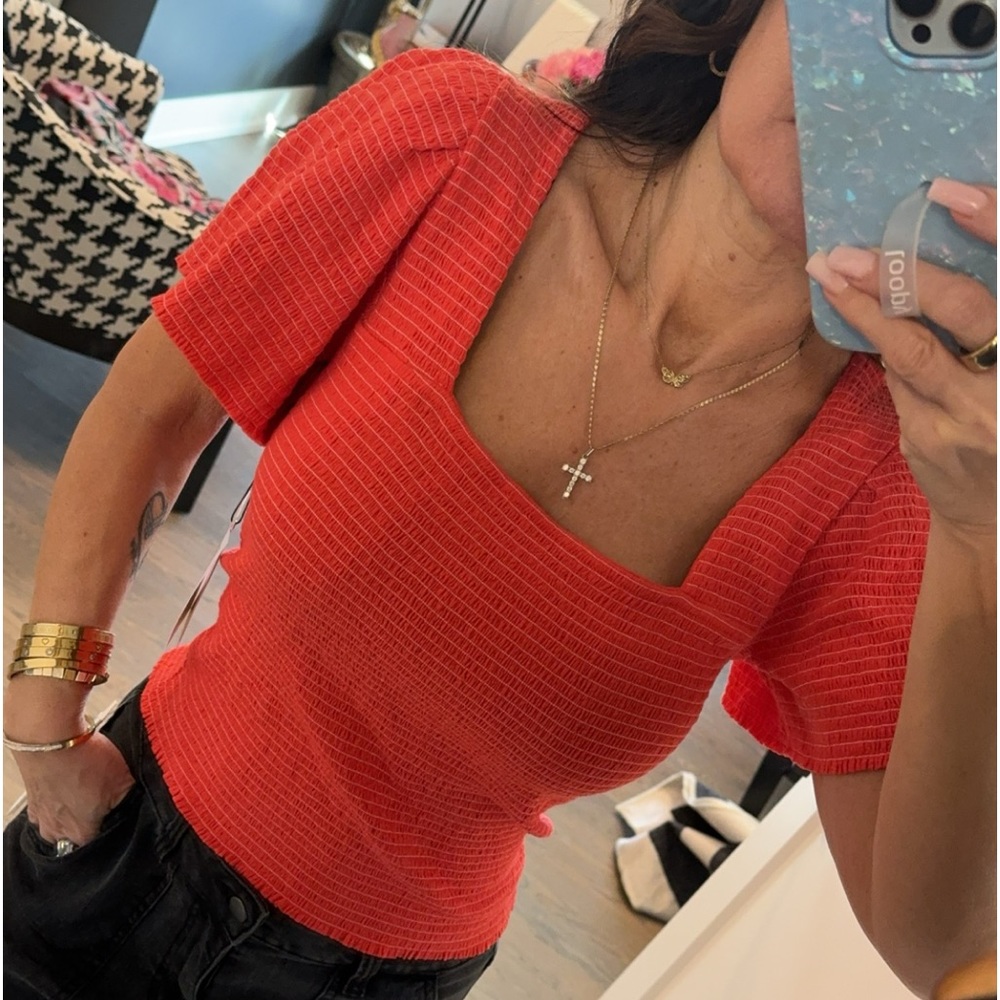Nation smocked, flutter sleeve top